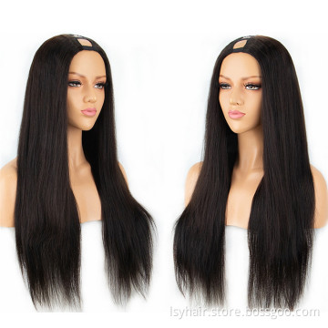 High Quality Thick 180% Density Straight U Part Wigs For Black Women Middle Part Half Hand Tied  Made Human Hair wigs